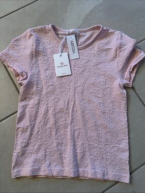 Aritzia Sunday Best Light Pink Floral Lace-Texture Short Sleeve Top